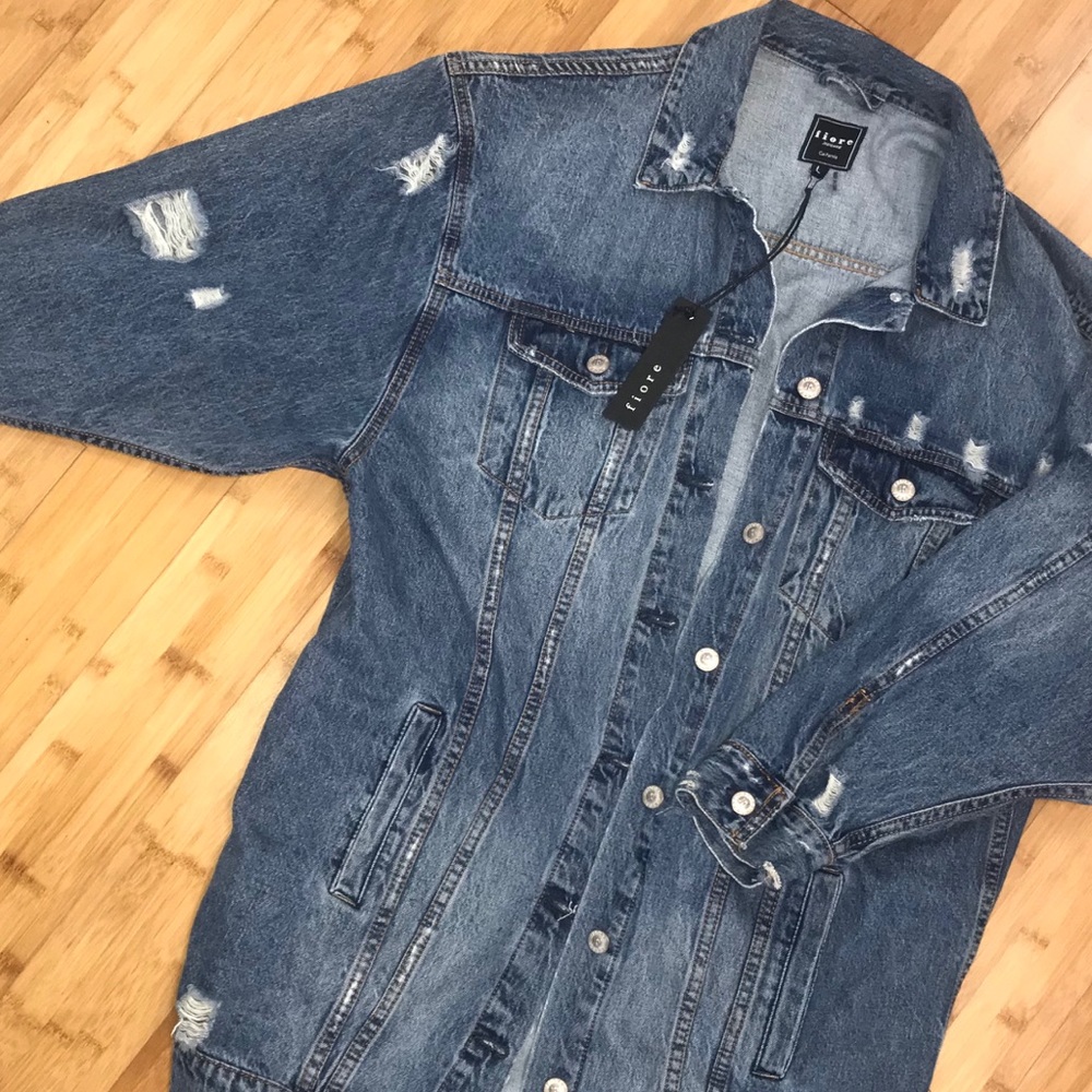 Oversized distressed denim jacket
